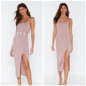 Nasty Gal Dusty Rose Ribbed Side Slit Midi Dress